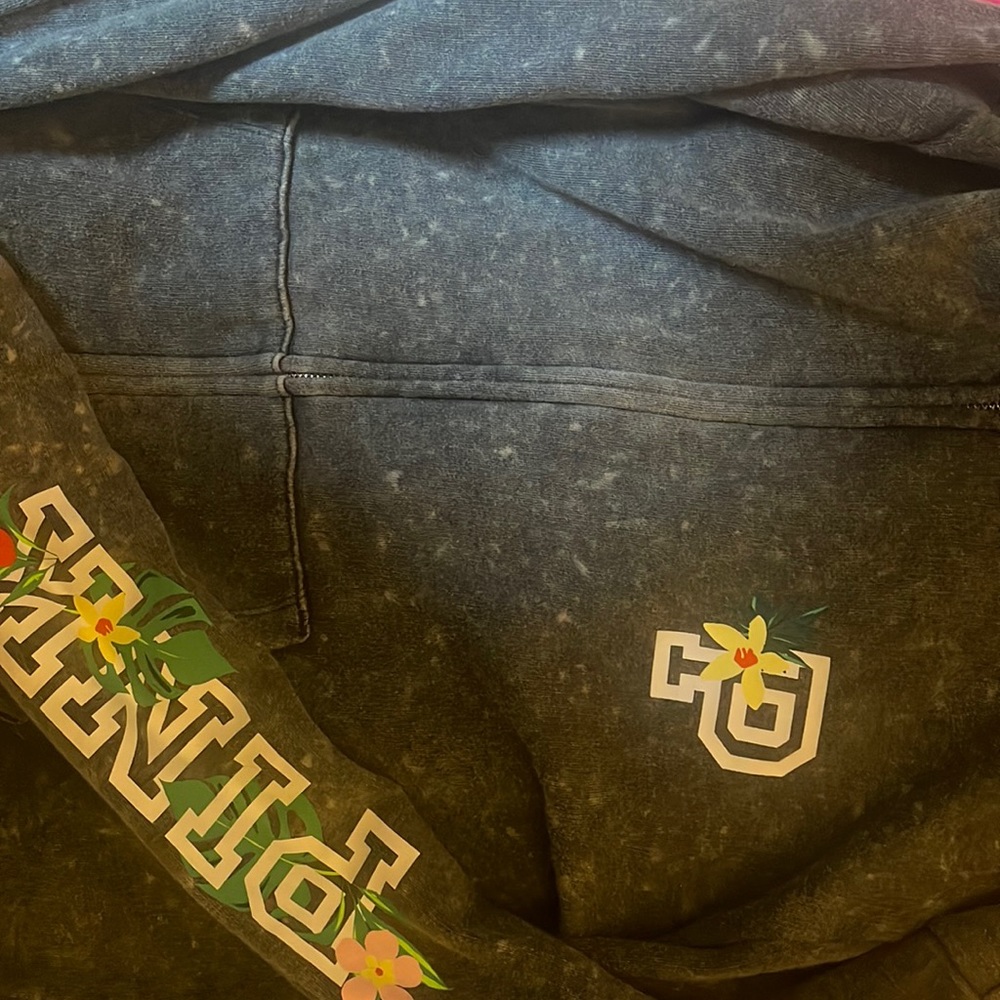 Gray victoria secret zip up size large with floral logo